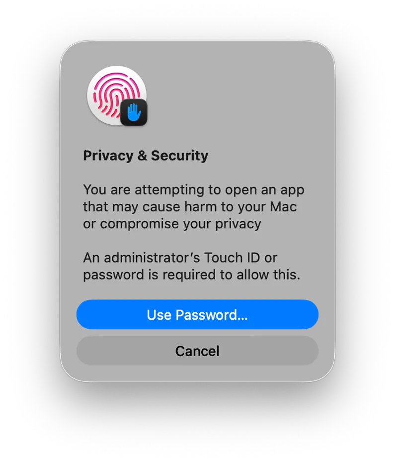Запрос пароля или Touch ID